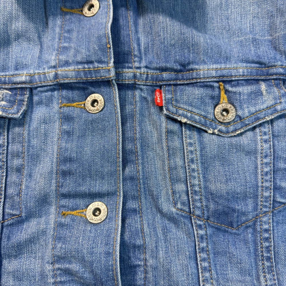 Levis Womens Medium Wash Denim Trucker Jacket Blue XL Long Sleeve Cotton - Picture 5 of 7